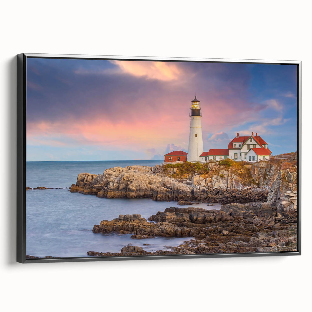 Black and white landscape art of Acadia, Maine on framed canvas, suitable for bedroom decor.