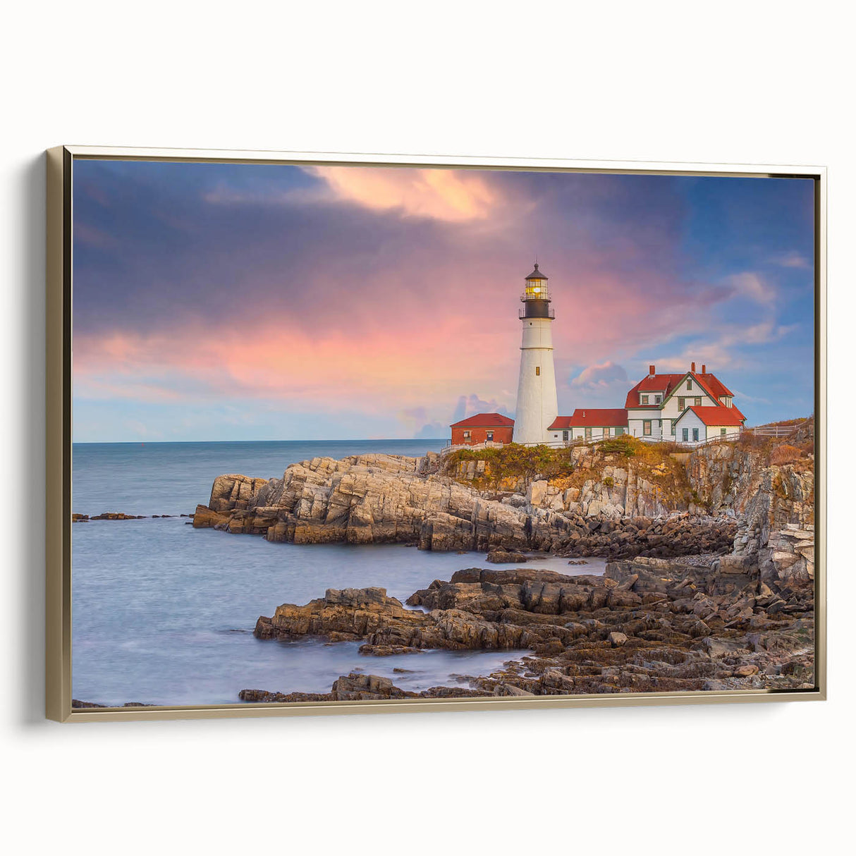 Framed canvas of Acadia's landscape in Maine, featuring muted earth tones, ideal for bedroom wall art.