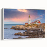 Vintage poster art depicting Acadia, Maine, with colorful scenery on extra large framed canvas, suited for living room decor.