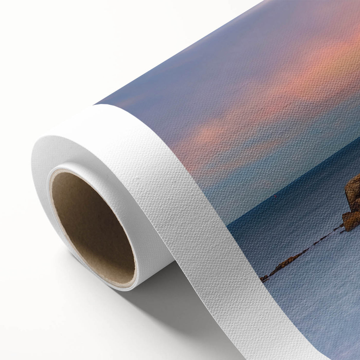 Art deco poster of Acadia National Park in muted green and blue tones on rolled canvas, ideal for nursery wall art.