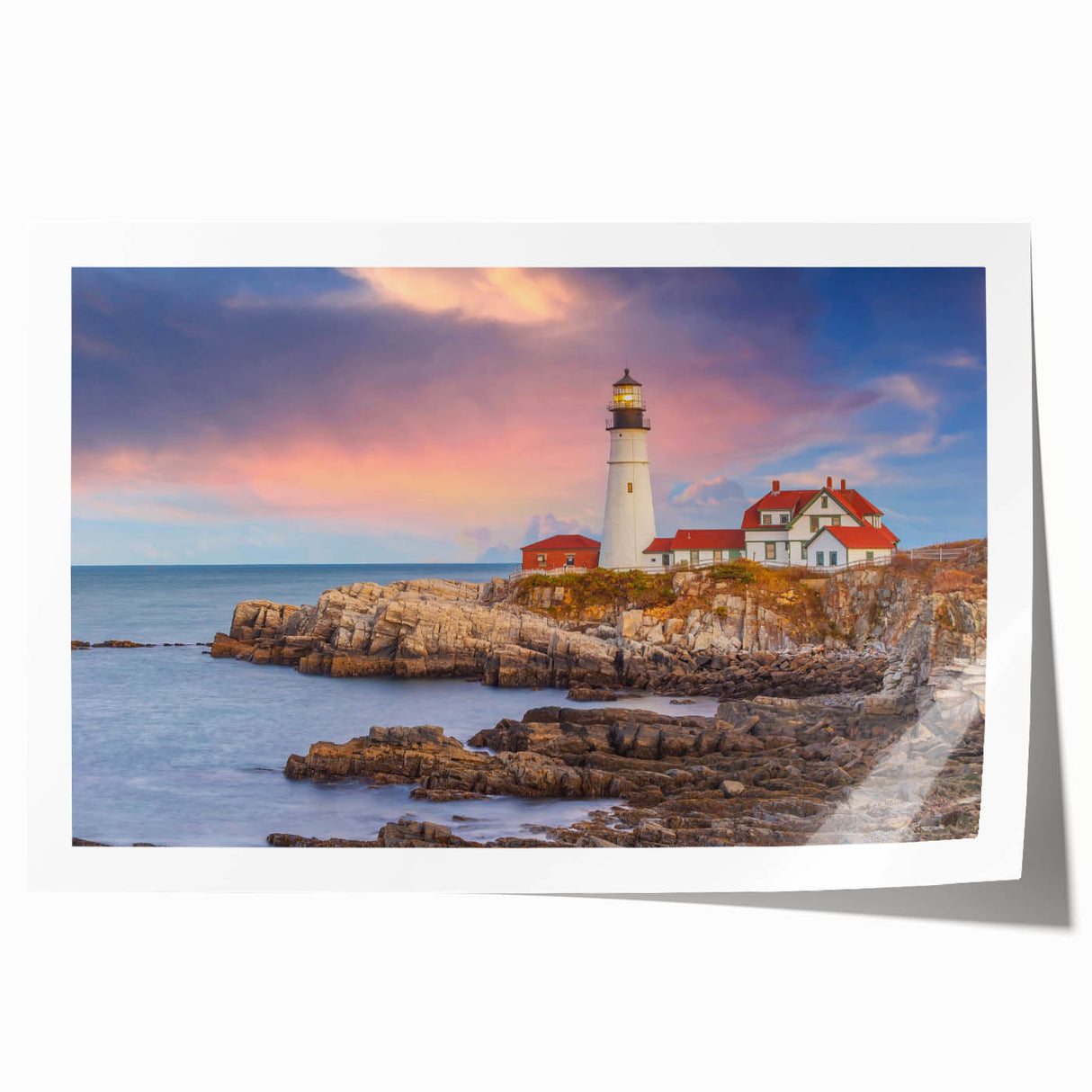 Acadia National Park scenery on rolled canvas, featuring muted earth tones, ideal for art wall dining room.
