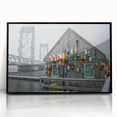 Large abstract wall art depicting a serene Maine landscape in muted blues and greens on a framed acrylic.