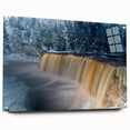 Acrylic print of a serene Michigan Upper Peninsula landscape in muted earth tones, ideal for bedroom or dining room decor.