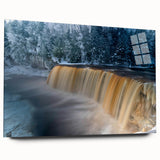 Large abstract wall art of Michigan's Upper Peninsula in muted earth tones on acrylic glass.