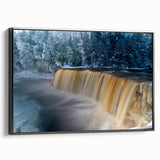 Black and white wall art depicting Michigan's Upper Peninsula landscape on framed canvas, ideal for bedroom decor.