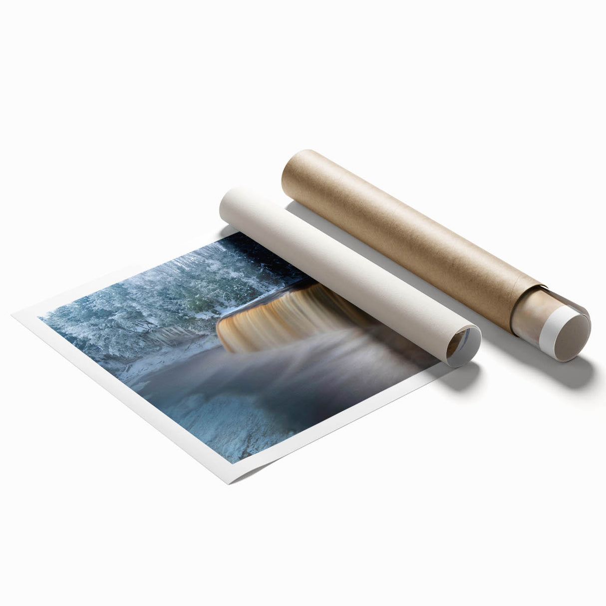 Extra large rolled print of a serene Michigan Upper Peninsula scenery with soft floral elements in pastel shades.