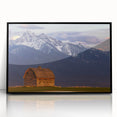 Large abstract wall art of Montana scenery in muted earth tones on framed acrylic, suitable for modern living room decor.