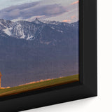 Black framed canvas depicting a textured, colorful Montana landscape, ideal for living room decor.