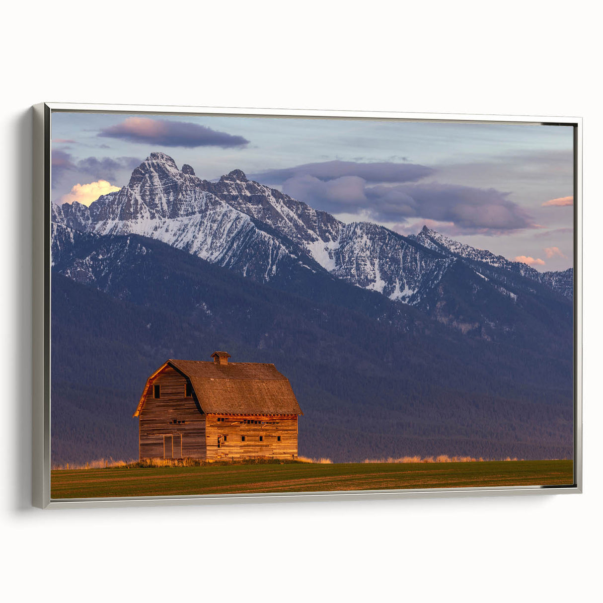 Framed canvas depicting a vintage-style Montana landscape in black and gray tones, ideal for bedroom wall art.