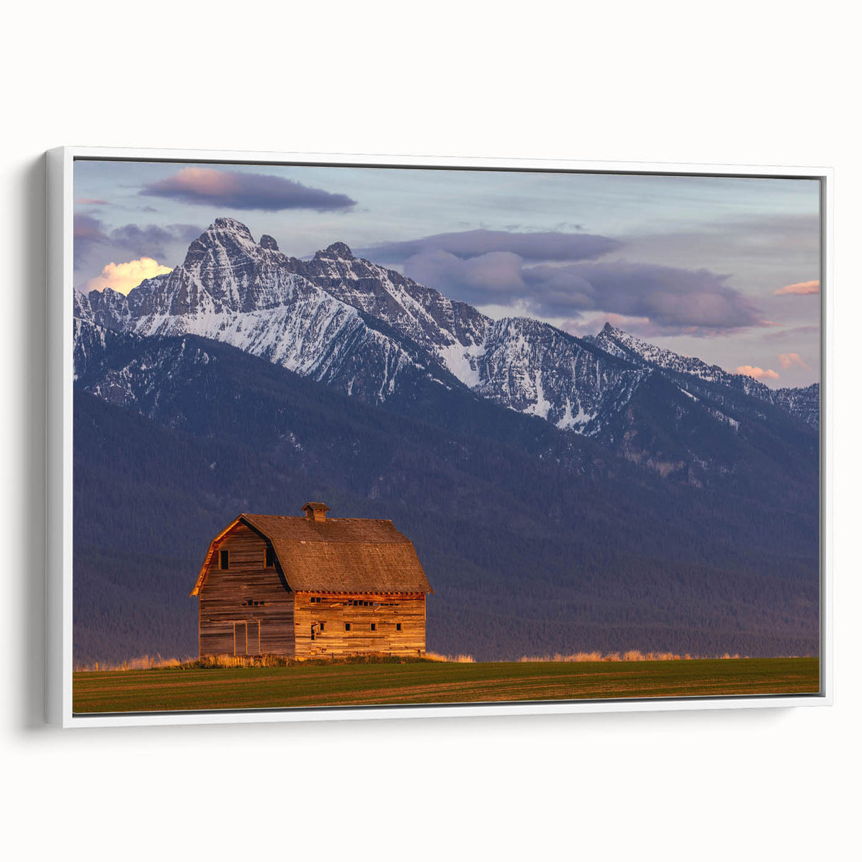 Vintage poster art of Montana scenery on framed canvas, featuring colorful artwork against a black background.