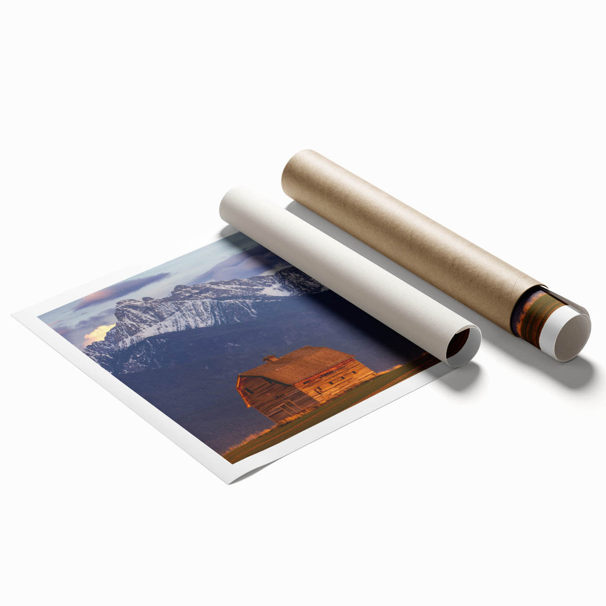 Extra large rolled print of Montana scenery with vibrant floral elements in pastel shades.