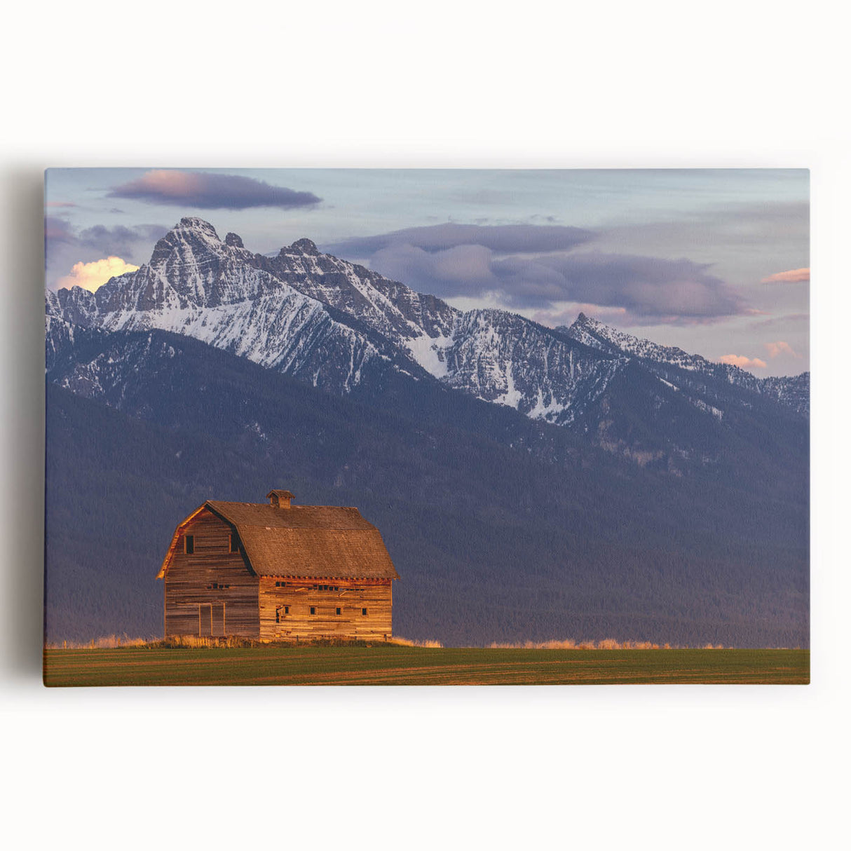 Black and white stretched canvas of Montana scenery, ideal for kitchen wall art.
