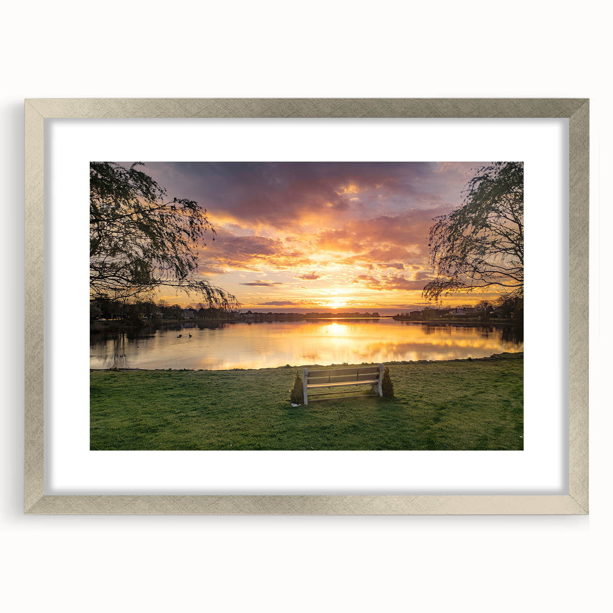 Textured abstract art print depicting a serene New Jersey landscape in muted earth tones, framed in silver.