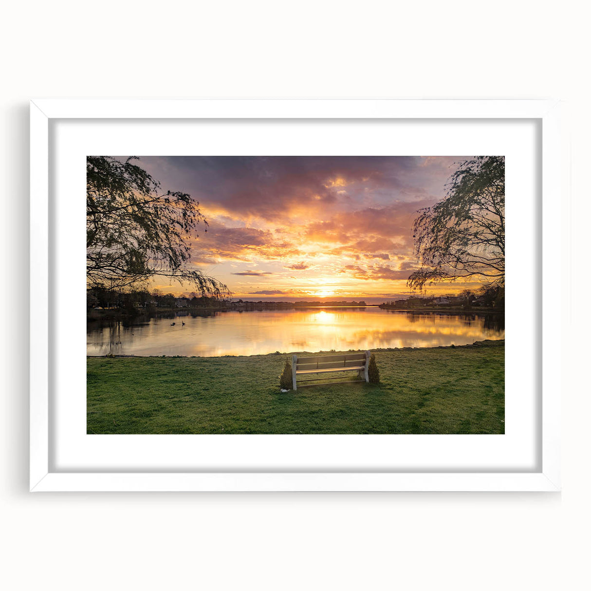 Abstract art print of New Jersey scenery in muted blue and gray tones, framed with a white mat.