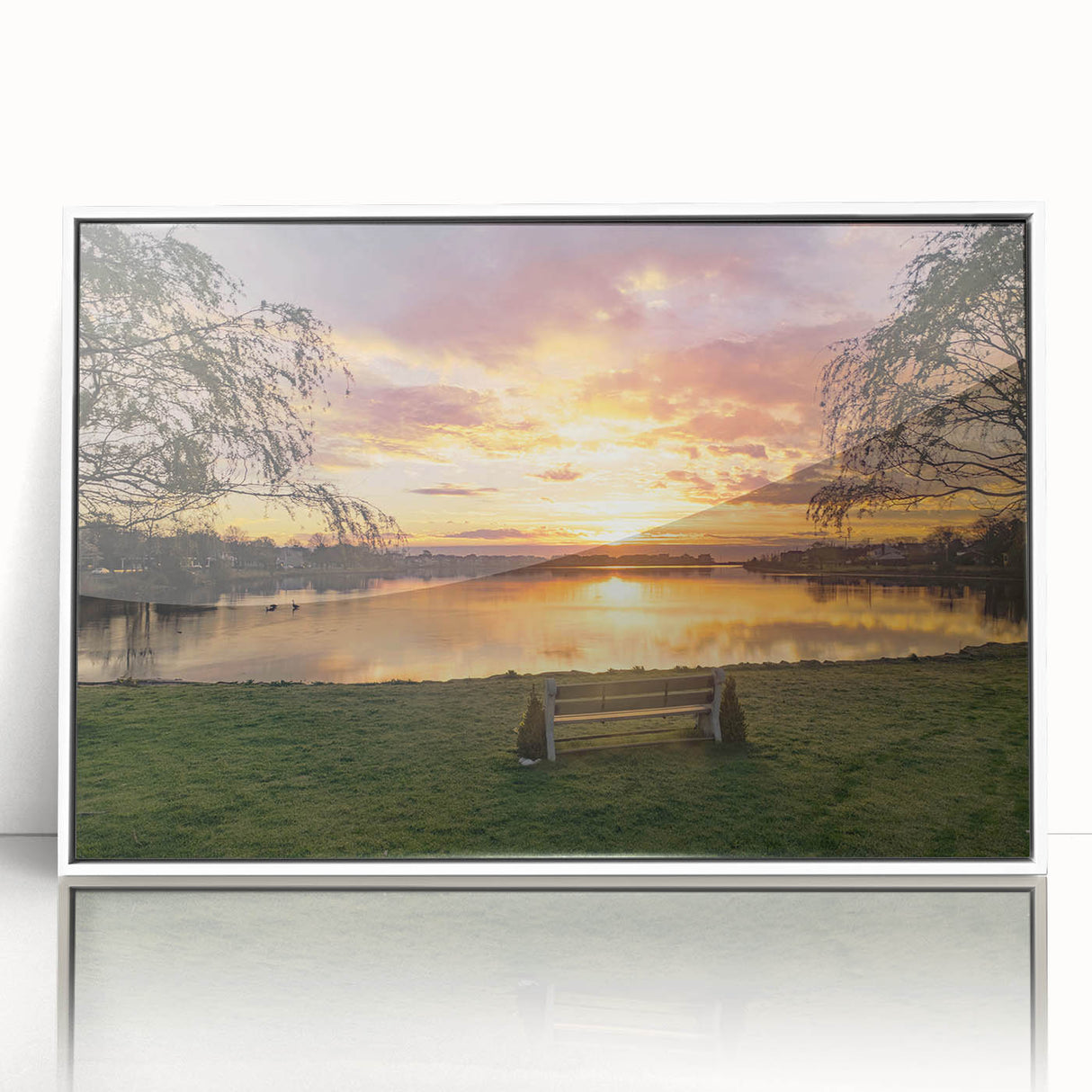 Art deco poster of New Jersey scenery on white framed acrylic, featuring muted earth tones, ideal for nursery wall art.