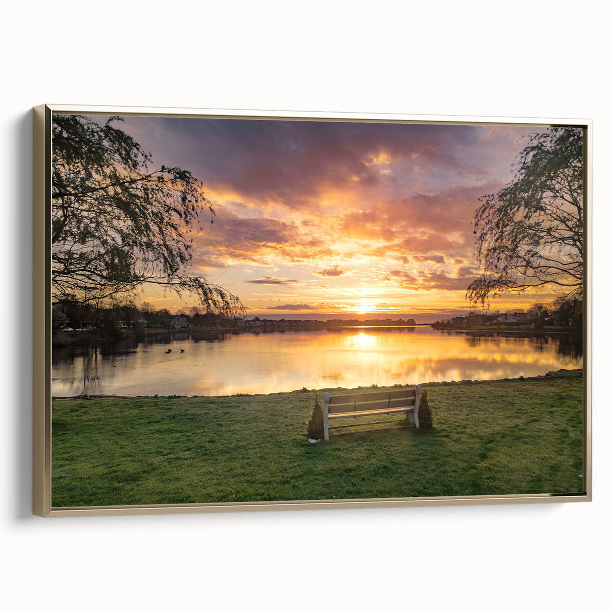Framed canvas featuring a vintage-style New Jersey landscape in black and gold tones, ideal for bedroom wall art.