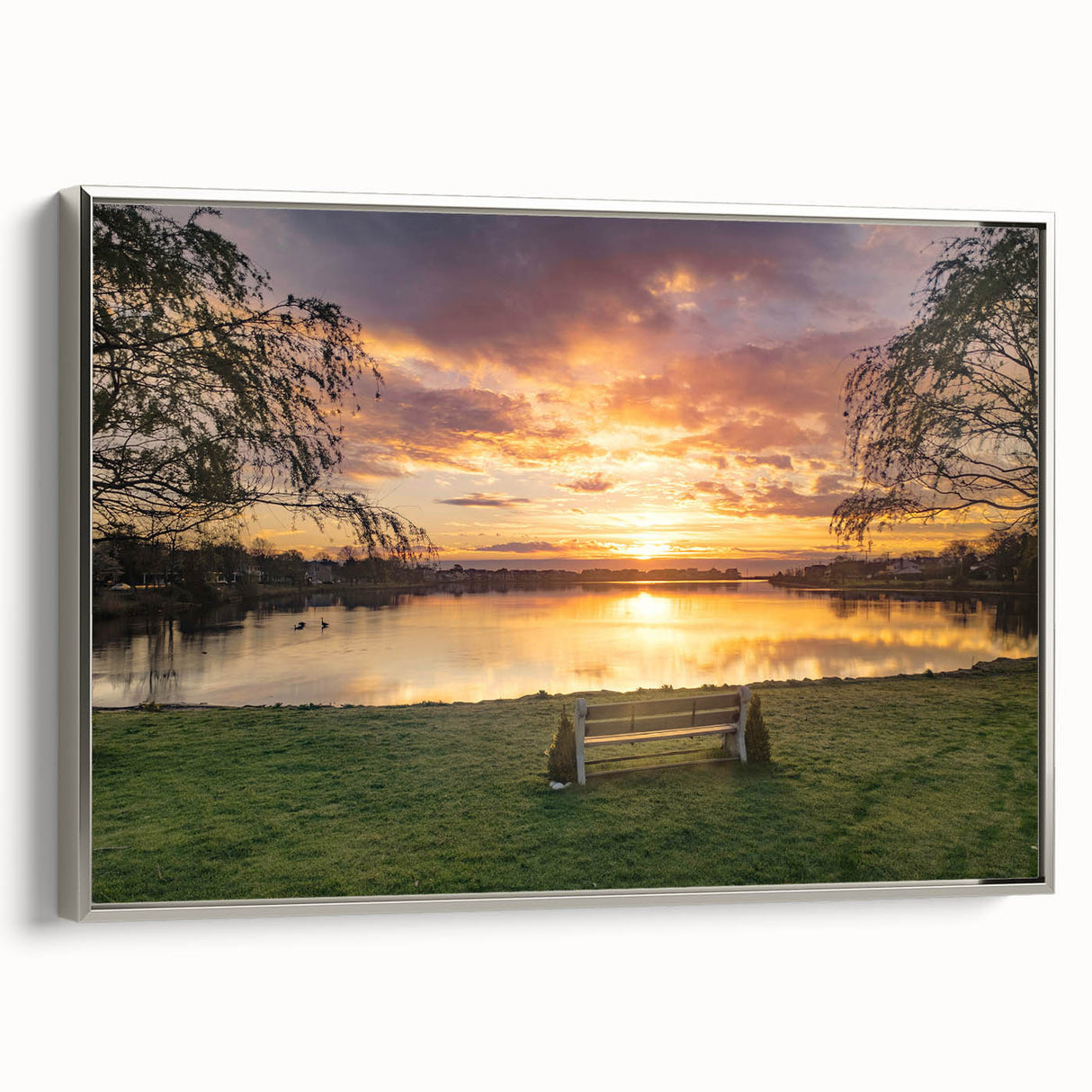 Landscape art painting of a New Jersey scenery in colorful tones on framed canvas, ideal for living room decor.