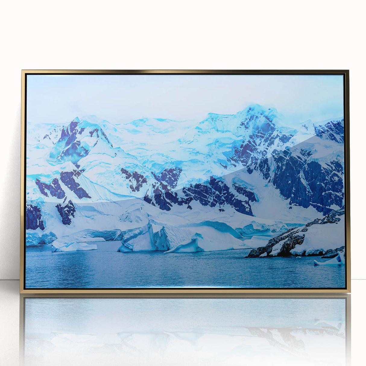 Mid-century modernist Charlotte skyline in muted gold and blue tones, acrylic print, ideal for modern art wall decor.