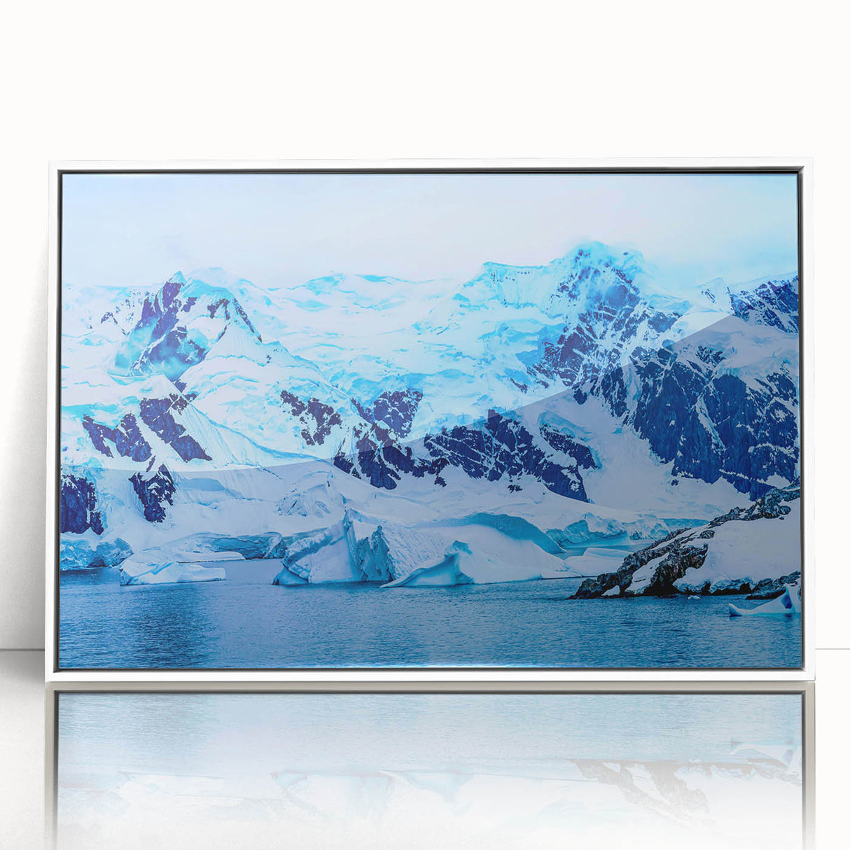 Acrylic print of Charlotte, North Carolina skyline in muted gray and blue tones, suitable for modern art wall decor.