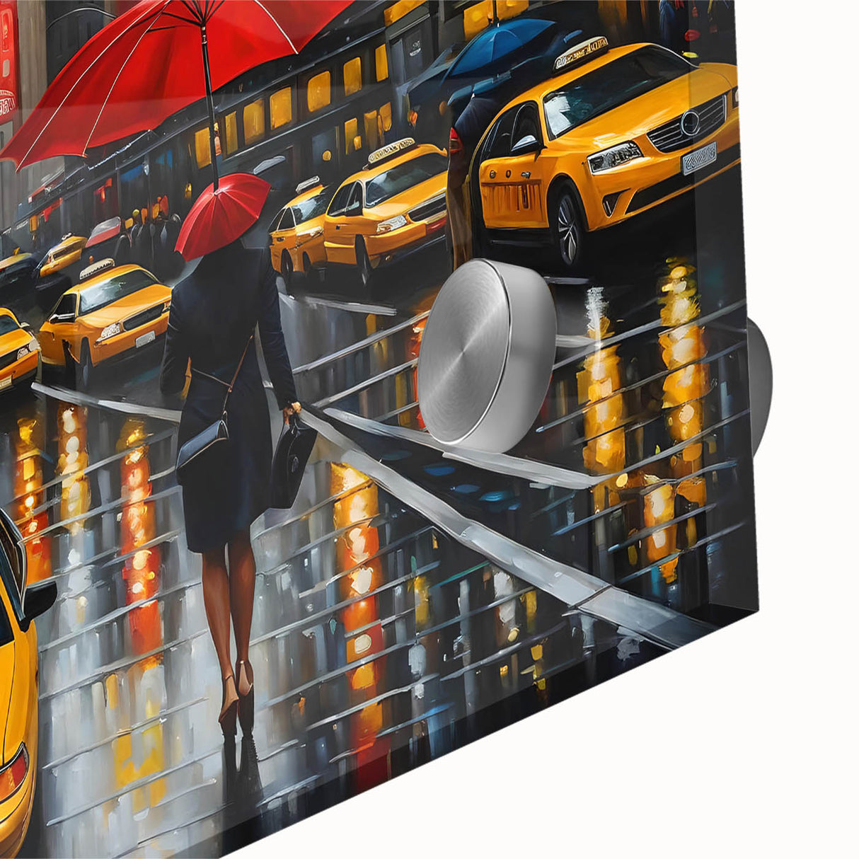 Acrylic print of a large abstract depiction of Manhattan with mid-century modernist influences in muted gray tones.