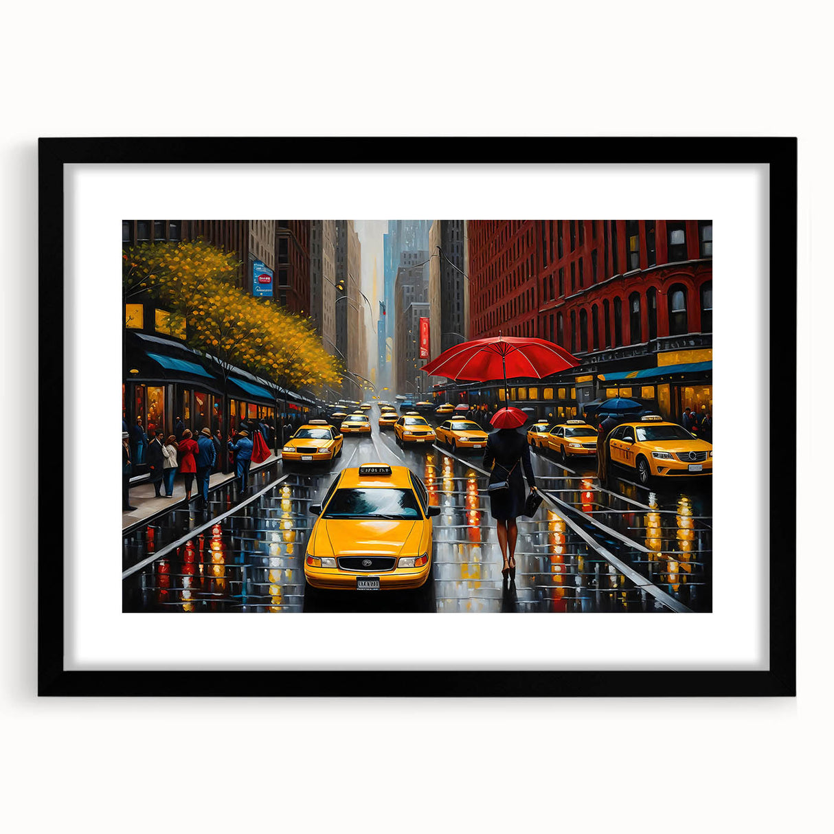 Extra large framed abstract art print depicting a colorful, textured depiction of Manhattan skyline.