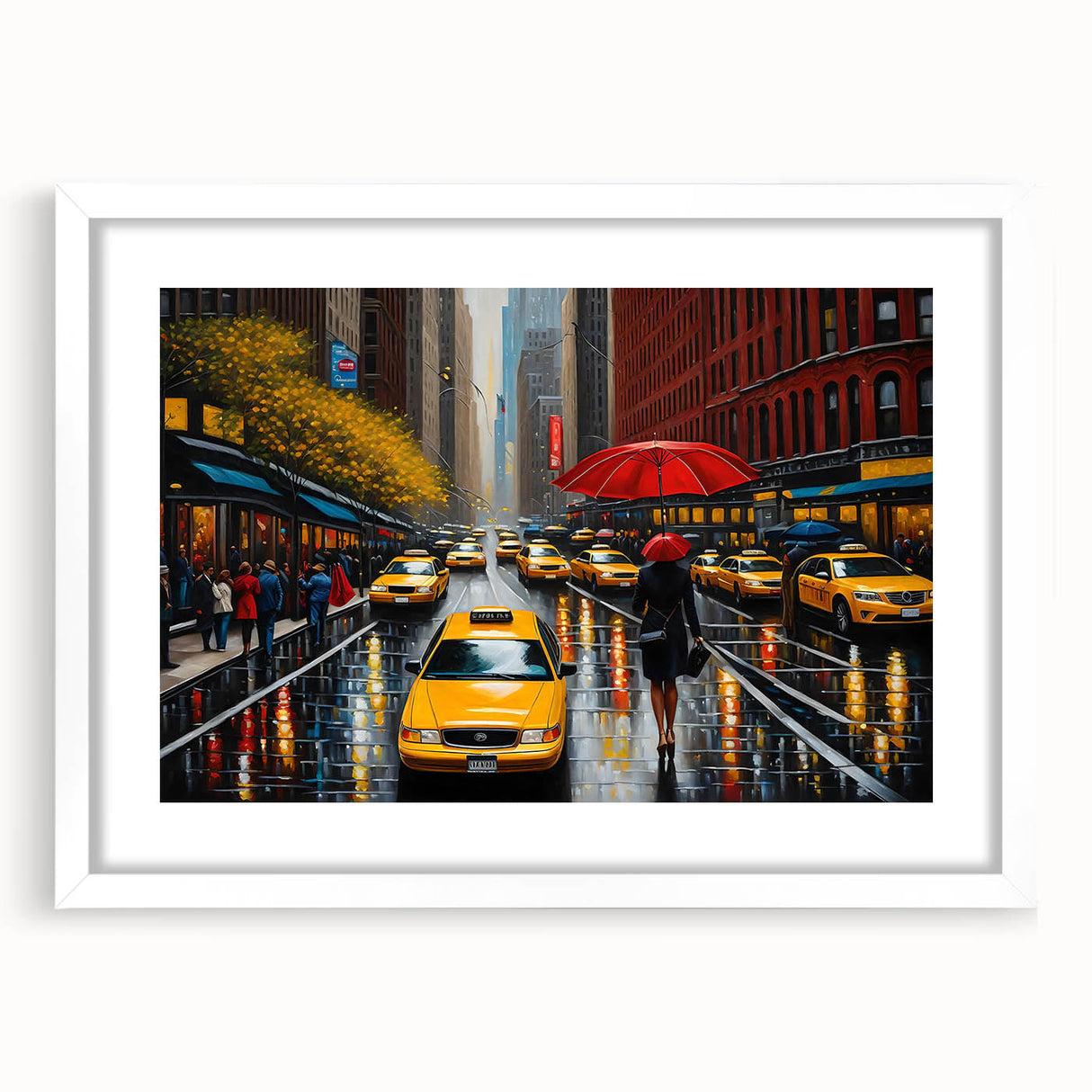 Abstract art print of Manhattan skyline in muted gray tones on a white framed mat, ideal for dining room decor.