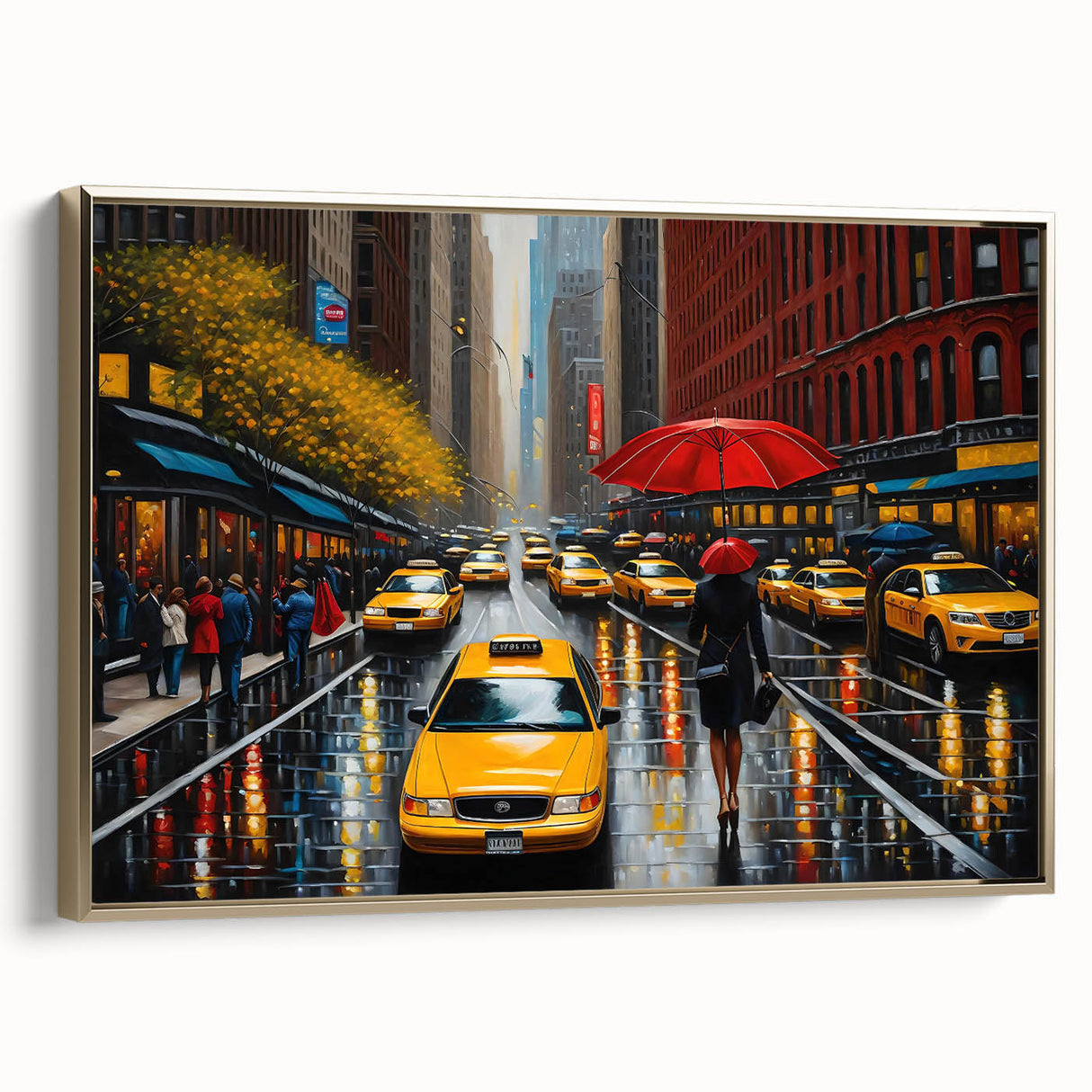 Framed canvas featuring a vintage-style landscape of Manhattan in muted gold and black tones, suitable for bedroom decor.