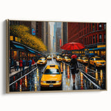 Framed canvas featuring a vintage-style landscape of Manhattan in muted gold and black tones, suitable for bedroom decor.