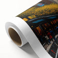 Art Deco poster of Manhattan skyline in monochrome shades on rolled canvas.