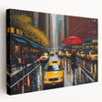 Large canvas print of the Manhattan skyline in muted gray and blue tones, ideal for kitchen wall art.
