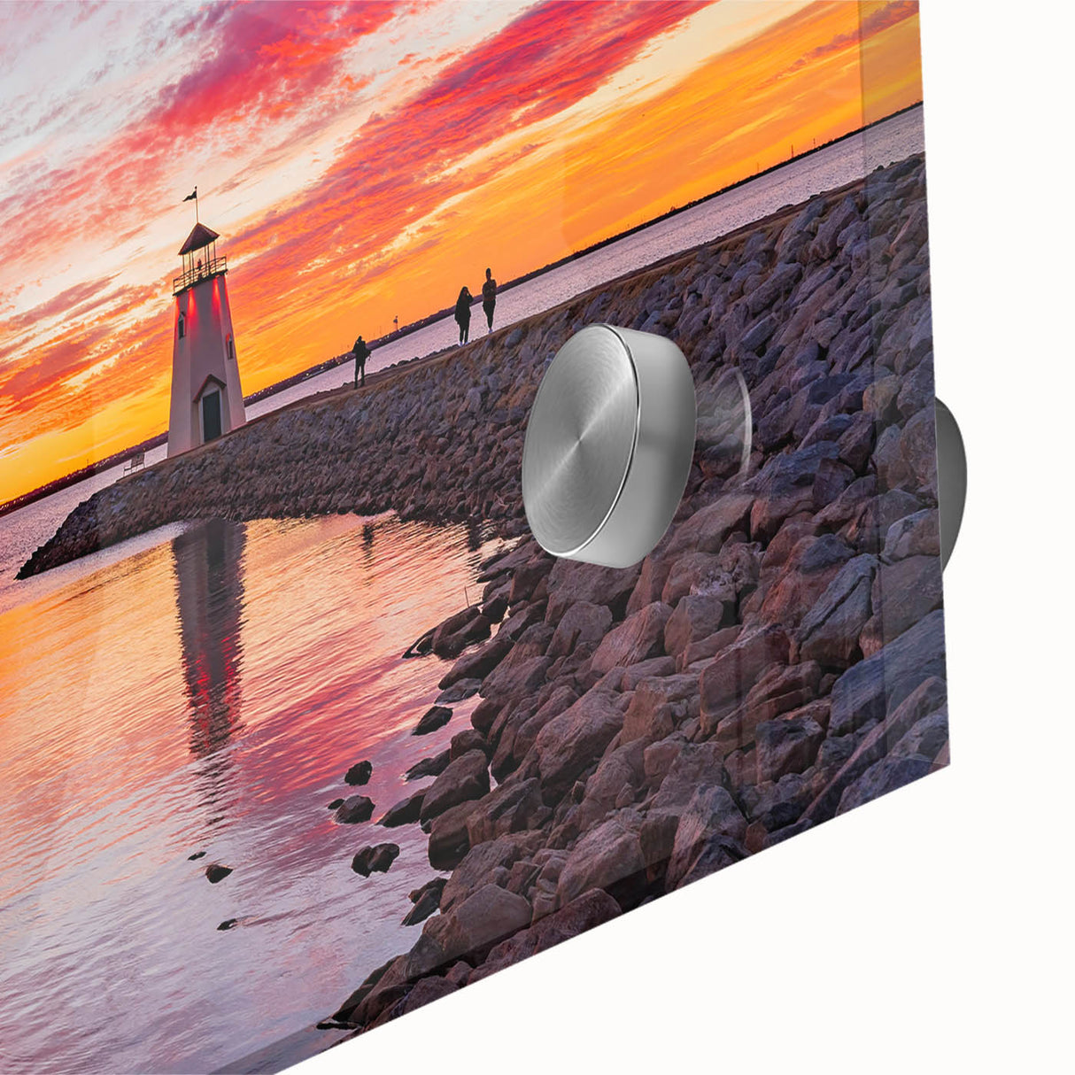 Large abstract wall art in mid-century modernist style, featuring vibrant hues of blue and orange on acrylic glass.