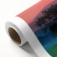 Art deco poster of Vermont scenery in muted greens and blues on rolled canvas, ideal for nursery wall art.