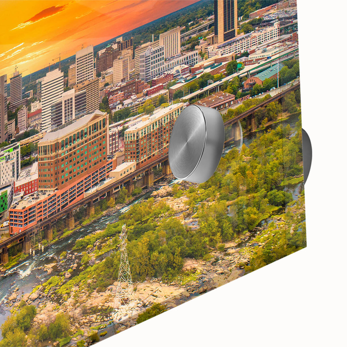 Large abstract wall art print of Virginia scenery in muted earth tones on acrylic glass, ideal for dining room ambiance.