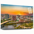 Acrylic glass print of a large abstract depiction of Virginia scenery in cool blue and green tones.