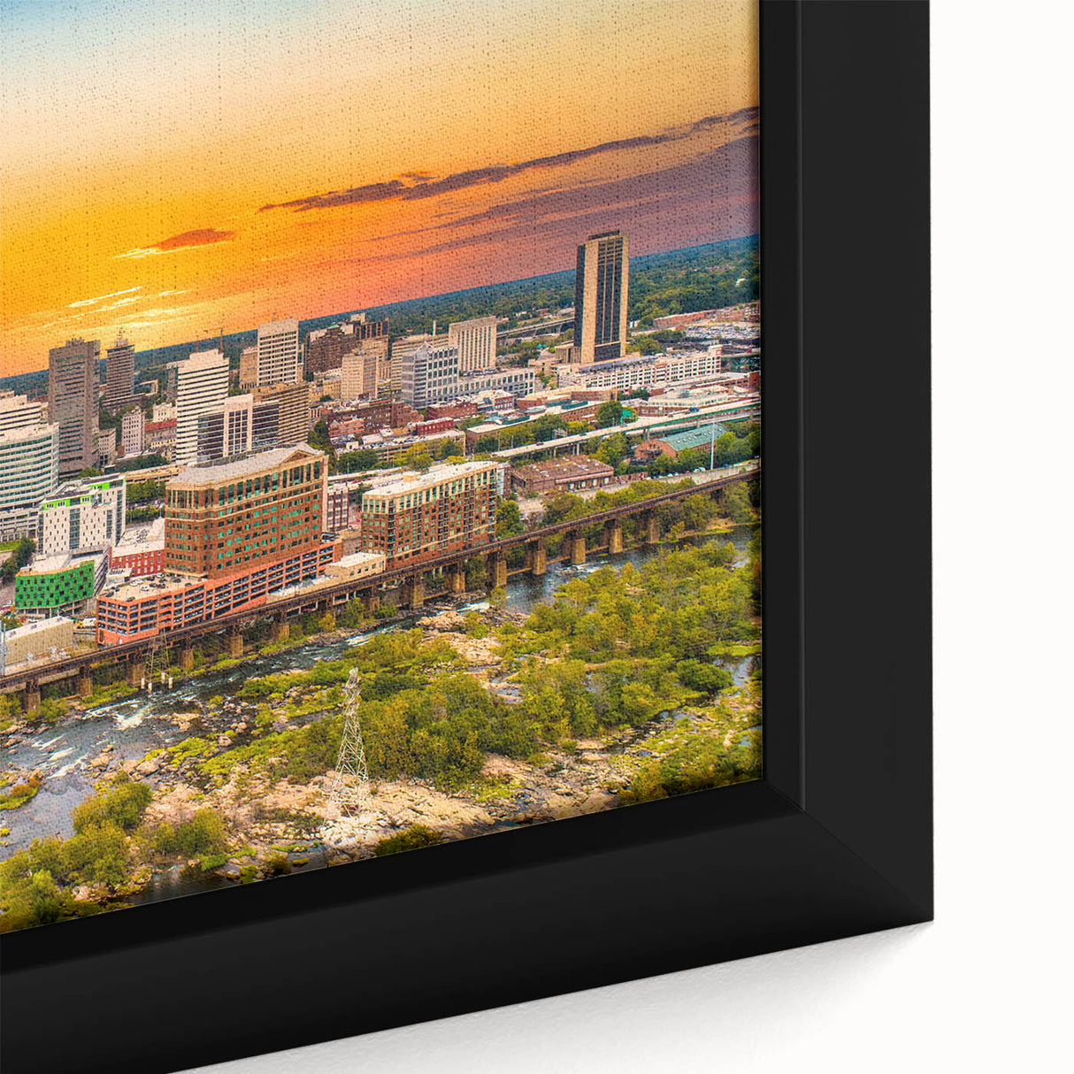 Black and white framed canvas of Virginia landscape, ideal for bedroom wall art in vintage poster style.