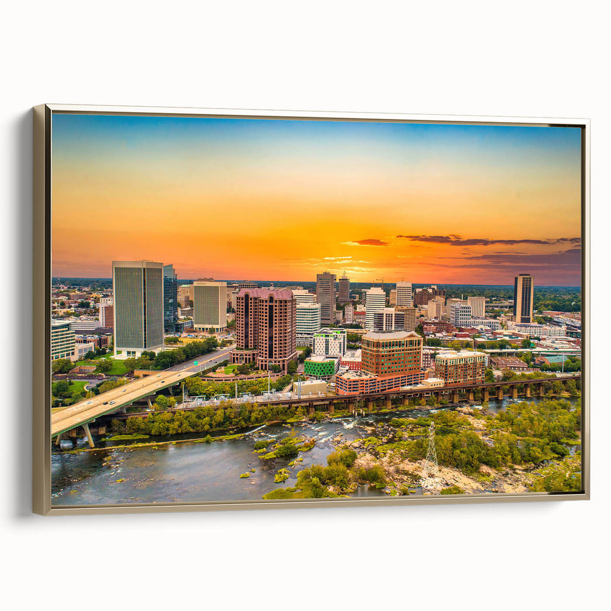 Framed canvas landscape art painting of Virginia scenery.