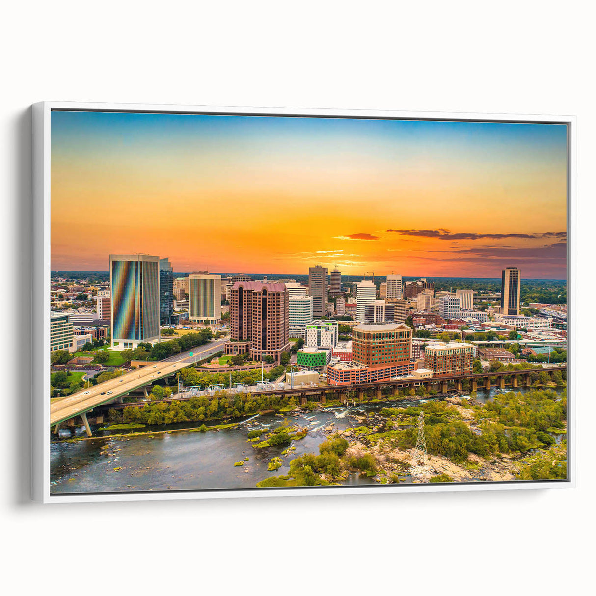 Extra large framed canvas featuring a textured Virginia scenery in black with colorful accents, ideal for living room decor.
