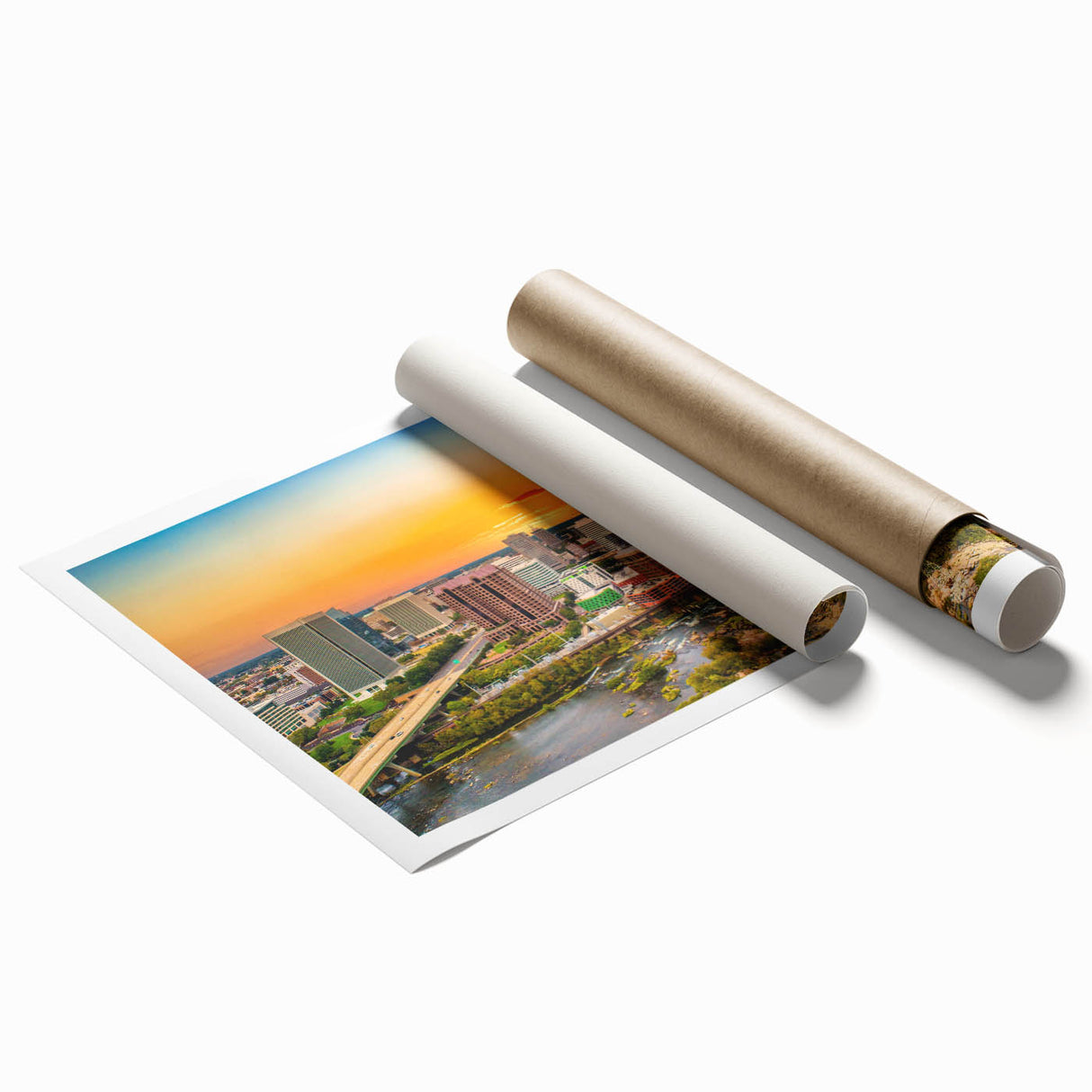 Extra large rolled print of Virginia scenery with muted floral elements, ideal for classy bathroom wall art.