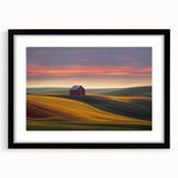 Extra large abstract art print of colorful, textured scenery of Palouse, USA on a framed canvas.