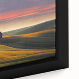 Black wall art featuring textured, colorful hills of Palouse on a framed canvas, ideal for large living room decor.