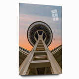 Acrylic print of a large abstract depiction of Seattle's skyline in cool blue and gray tones.