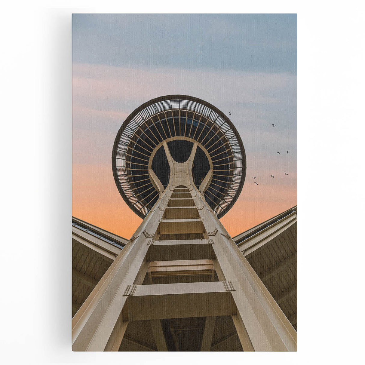 Black and white large art print of Seattle skyline on stretched canvas, ideal for kitchen wall art.