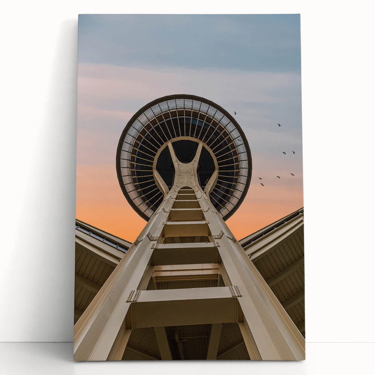 Black and white large art print of the Seattle skyline on stretched canvas, ideal for kitchen wall art or bedroom decor.