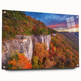 Acrylic print of a large abstract depiction of West Virginia scenery, in muted earth tones.