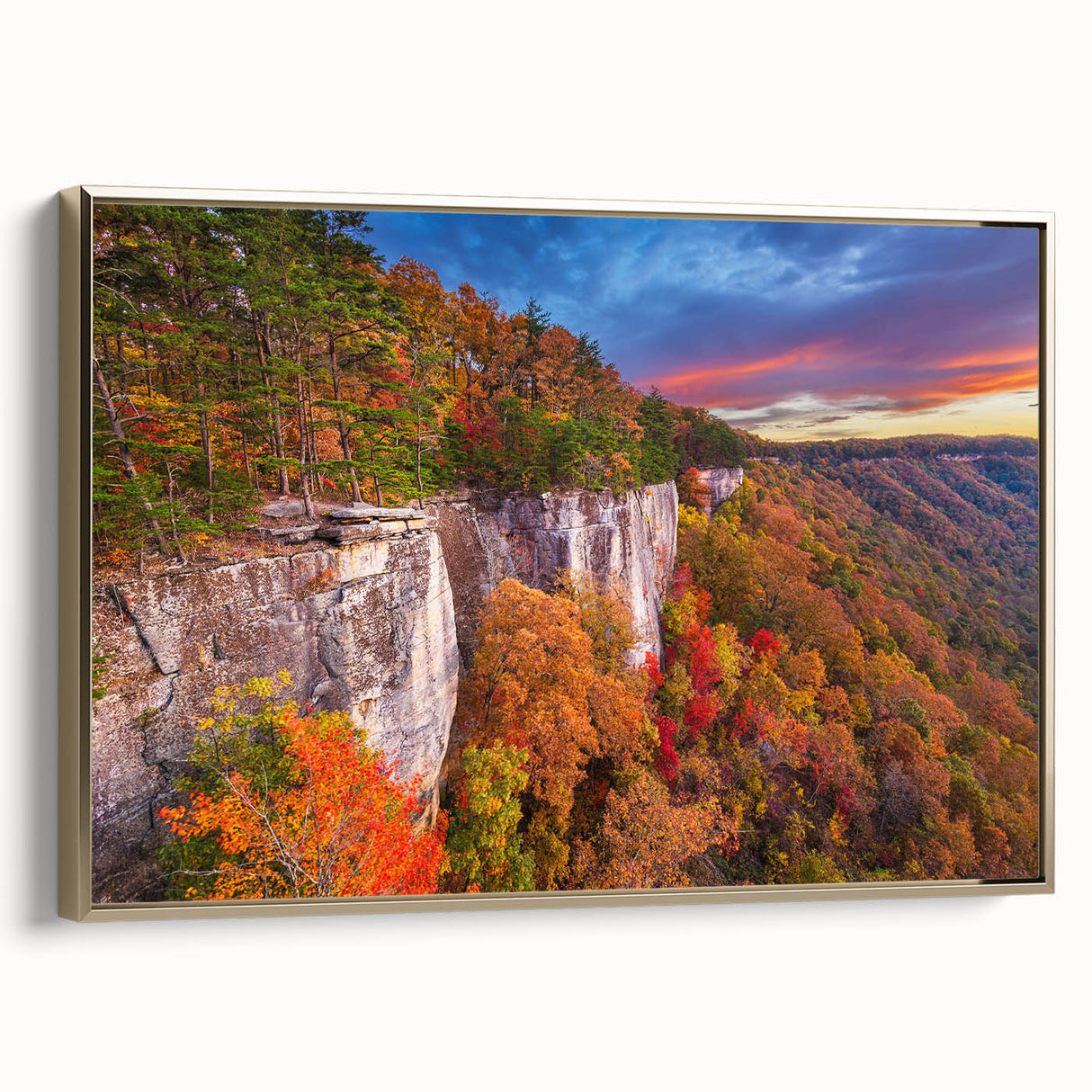Framed canvas depicting a vintage-style West Virginia landscape in muted earth tones, ideal for bedroom wall art.