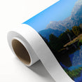 Art deco poster of Wyoming's Grand Tetons in muted earth tones on rolled canvas, ideal for nursery wall art.