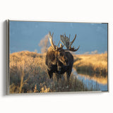 Landscape art painting of Yellowstone on framed canvas, featuring muted earth tones and a vintage poster style.