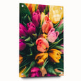 Large abstract wall art on acrylic glass featuring swirling spring colors, ideal for bedroom or dining room decor.