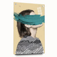 Abstract figurative acrylic art piece displayed in a glass frame, showcasing vibrant colors and intricate designs. This side view highlights the striking visual elements and unique pin details, perfect for contemporary home decor.
