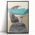 Framed abstract figurative artwork with black acrylic finish, showcasing modern design elements and vibrant colors, perfect for contemporary home decor.